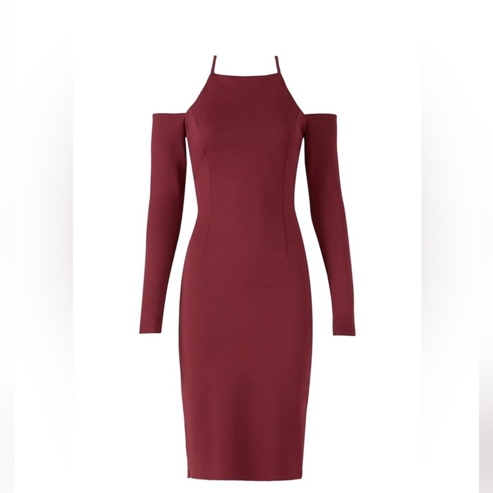 NWT Trina Turk Burgundy Red Cutaway Cold Shoulder Long Sleeve Sheath Dress Sz 12